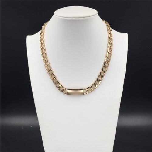 New Fashion Gold Color Punk Chain Simple Bar Pendant Necklace For Women Man Girl Unisex Sweater HIPOP Decoration