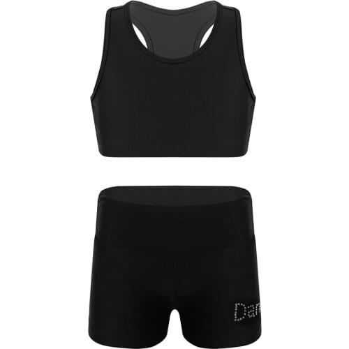 2pcs Kids Girls Dance Gym Workout Sportsuit Tankini Athletic Sports Outfits Sleeveless Racer Back Crop Tops with Bottoms Set