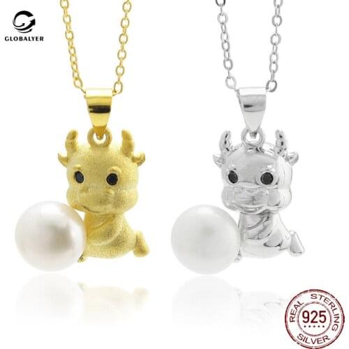 DIY pearl jewelry accessories S925 silver Inlaid 7-8mm Year of the ox 12 zodiac pendant Female silver jewelry Free shipping 656