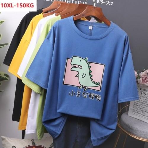 Summer women funny t-shirts short sleeve dinosaur cartoon tees plus size 8XL 6XL 10XL loose oversize tops cotton tshirt 54 56 58
