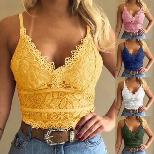 Women Plus Size Vest Crop Top Wire Free Lingerie Sexy V-Neck Camisole Underwear Sleeveless Lace Bralette Top Female