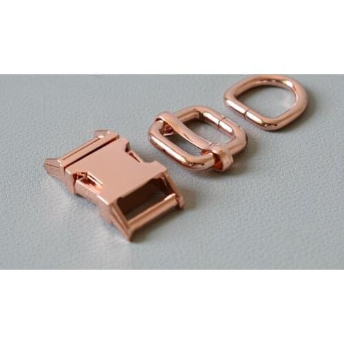 20 sets metal belt straps slider renegade release buckle D ring 15mm strap for pet dog collar harness accessory-Rose Gold