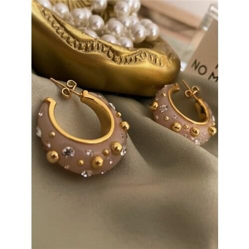 Fashion French niche resin micro inlay womans Gothic earrings