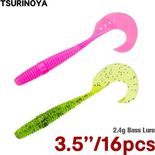 TSURINOYA Grub Soft Fishing Lure 85mm 2.4g 16pcs Soft Baits Worm Bass Soft lures Rig Crankbait Wobblers