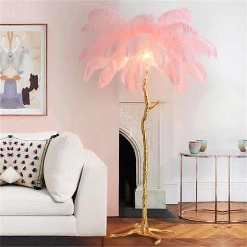 Nordic Ostrich Feather Living Room Floor Lamp Stand Lamp Bedroom Modern Interior Lighting Decorative Floor Lights Standing Lamps