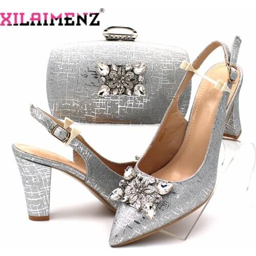 2020 New Coming Pointed Toe Italian Design Italian Women Shoes Matching Bag in Silver Color for Wedding Nigerian Ladies Sandals