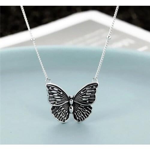 Necklace Retro Jewellery Chain Silver Plated Blue Butterfly Pendant Womens