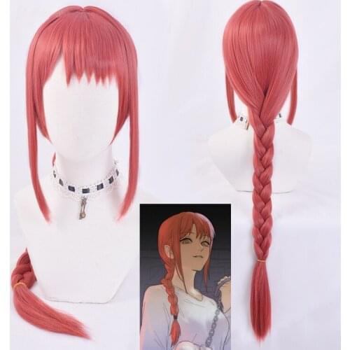 Chainsaw Man Cosplay Makima Wig 70cm Long Braid Rose Red Anime Heat Resistant Synthetic Hair Cosplay Wigs + Wig Cap