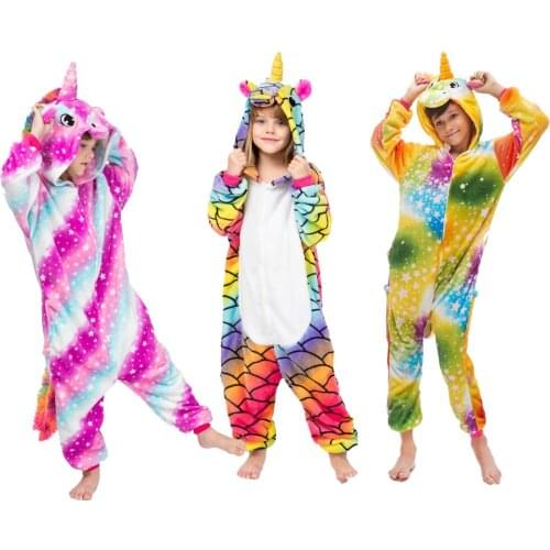 Kigurumi Boys Cartoon Animal Pajamas Children Christmas Pajamas Kids Winter Thick Pajama Girls Unicorn Pijamas 4 6 8 10 12Yrs