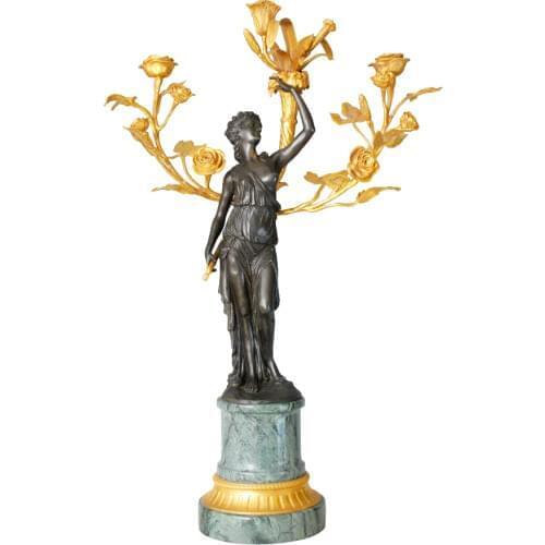 Rose Lady Candleholder Statue Sculpture Real Gold Plated Antique Candlestick Art Marble Base Home Villa Decoration Large