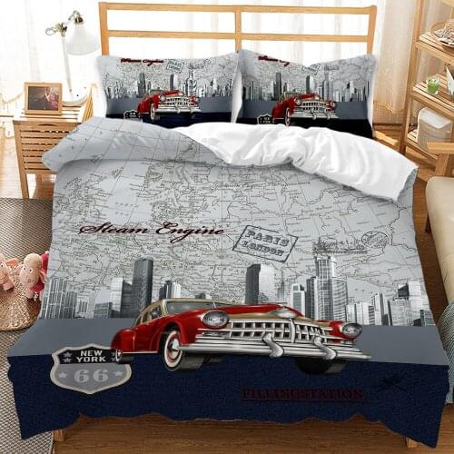 Retro Vintage Car Printed Bedding Set Queen King Size Romantic Paris Duvet Cover Double Bed Quilts Bedroom Decor Home Textile