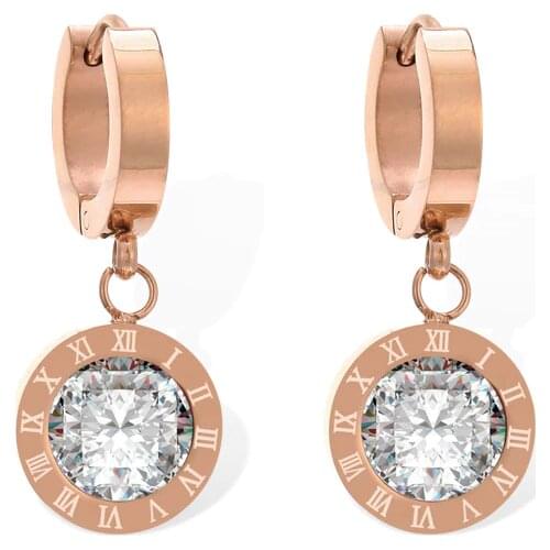 High Quality 316L Titanium Steel Roman Numeral Gold Color Drop Earrings For Women Stainless Steel Earring Jewelry Gift