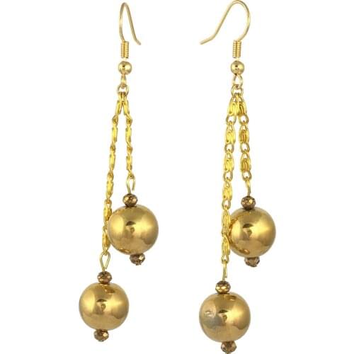 Earring Dangle And Drop 24k Gold Painted Glass Beaded Handmade Woman Fashion Jewelry Made In Turkey