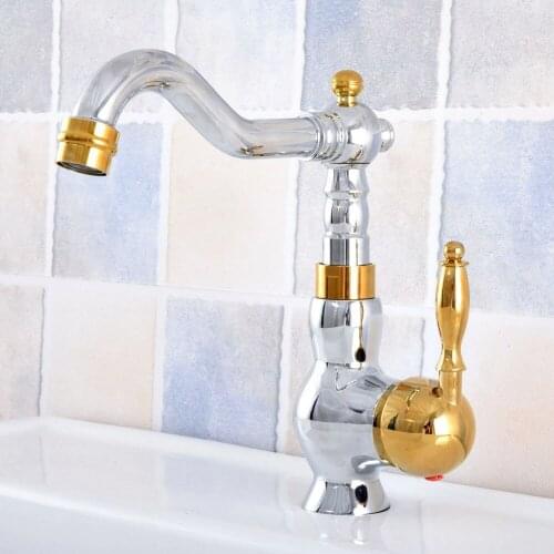 Kitchen Wet Bar Bathroom Vessel Sink Faucet Silver Polished Chrome Gold Color Brass Swivel Spout Mixer Tap Single Hole msf809