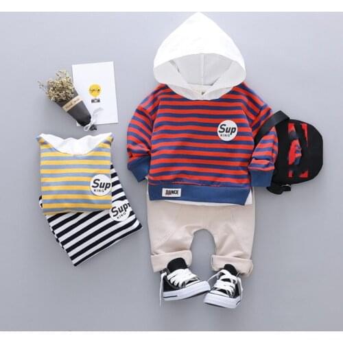 Childrens spring and autumn spot new style sweater casual pants childrens clothing striped hoodie childrens fashion suit