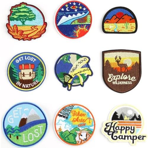 1 PCS Nature Forest Patches for Tops Iron on Badges Stripes Anime Clothes Appliques Sewing Embroidery Animals Stickers @W