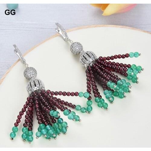 GuaiGuai Jewelry Round Red Garnet Green Agate Cz Pave lever back Gems Stone Earrings