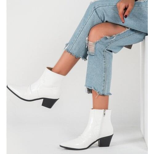 2020Spring Autumn Woman shoes Ankle Boots Women High Quality Crocodile pattern PU Leather High Heels Booties Shoes обувь женская