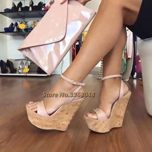 Hot Selling Open Toe Platform Wedge Sandal Woman Wood Heels Mixed Colors Buckle Strap Wedding Shoes OL Ladies Daily Party Shoes