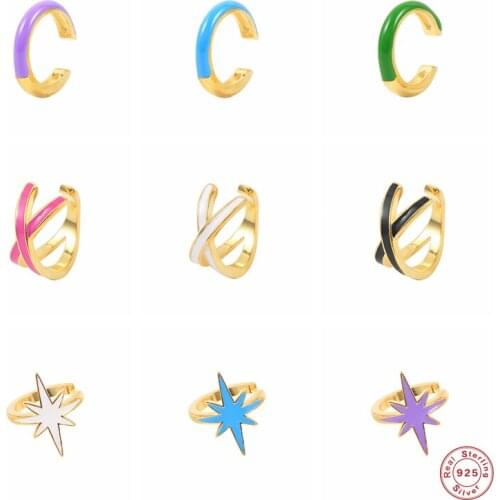 GS 925 Sterling Silver C Shape Enamel Ear Cuffs for Women 2021 NEW Trend Cross Clip-on Earrings No Piercing Earring Jewelry