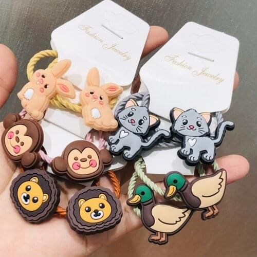 10Pcs/set Cute Animals Rabbit Cat Hair Accessories Children Rubber Bands Scrunchies Elastic Hair Bands Girls Headwear Ties