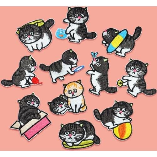 3Pcs/Lot Fabric Embroidered Cute Cat Patch Cap Clothes Stickers Bag Sew Iron On Applique DIY Apparel Sewing Clothing Accessories