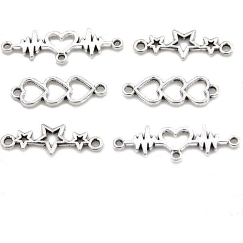 40Pcs 3 Style Mix Color 2021 New Zinc Alloy Vintage 3 Star Heart Lightning Connectors Pendants Jewelry Making DIY Handmade Craft