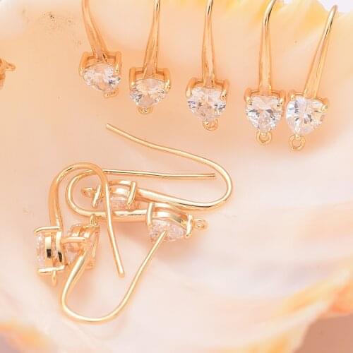 6Pc/Lot Heart Zircon Stud Earring Finding Component Accessories Golden Earring Hoop Parts for DIY Dangle Earring Jewelry Making