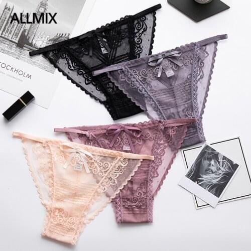 ALLMIX Sexy Womens Transparent Lace Panties Thongs Underwear Hollow Out Soild G-String Low Waist Soft Comfort Lady Lingerie
