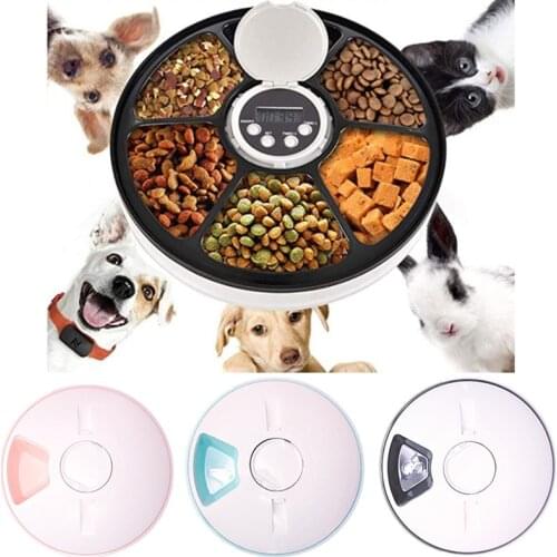 Pet Automatic Feeder Portion Control Digital Timer Detachable Dogs Cats Anti Slip 6 Meal Trays With Voice Recorder Dry Wet Food