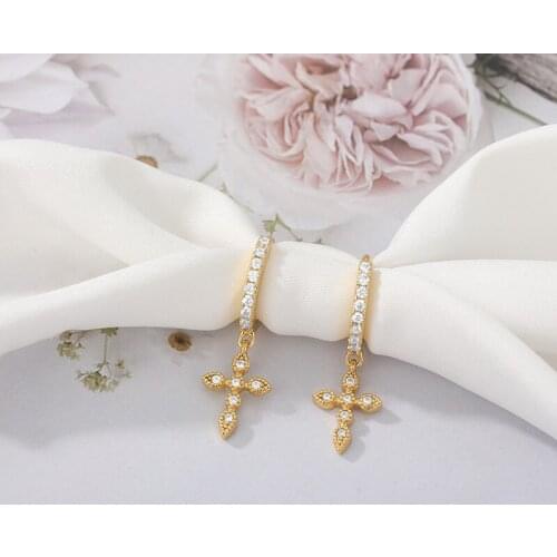 Charm Sparkling Zircon Earrings Retro Cross Dangle Ear Rings kpop Round Earrings Classic Delicate Jewelry Gift Pendientes Mujer