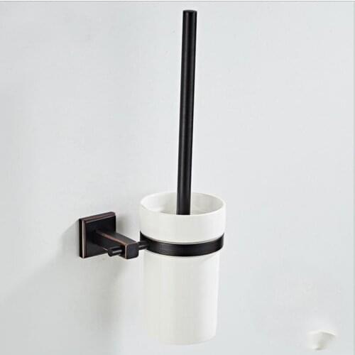 Black Copper Toilet Brush Holder Toilet Brush Set Toilet Wall Mounted Toilet Cleaning Brush, Ceramic Toilet Brush Cup
