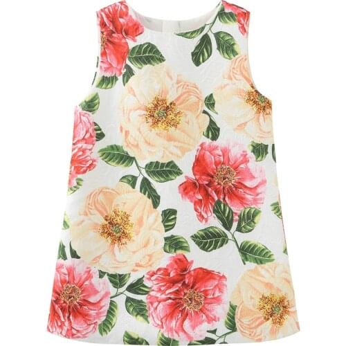Summer Girl Dress Flowers Printed Girl Sleeveless Dress Girl Dress Princess Girls Clothes Cotton Kids Dresses Children Clothing