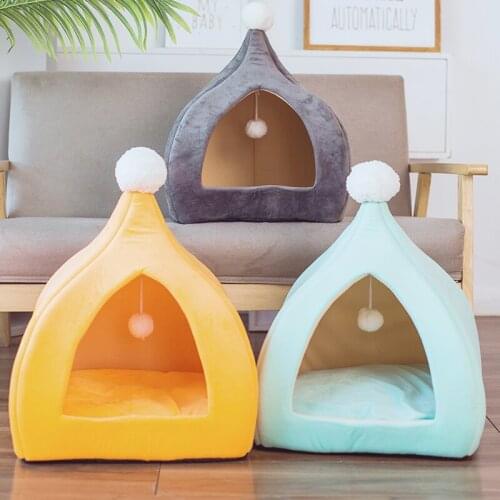 2-in-1 Indoor Cat Tent House for Small Medium Kitten Stylish Cat Cave Bed Dog Bed Hut with Removable Cushion Microfiber Pet Beds