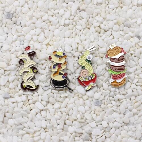 The temptation of delicious food Enamel Brooch pasta Dumpling Noodle pie hamburger Lapel Pin Creative Brooches badges