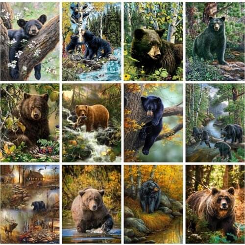 Huacan Diamond Painting Bear Forest Diamond Embroidery Animal Cross Stitch Handmade Gift Decoration For Home