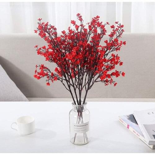 Red Gypsophila Silk Artificial Flowers Cherry Blossoms Bouquet DIY Wedding Arrangement Decor Wreath Babies Breath Fake Flowers