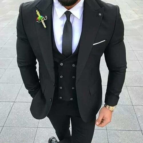 Black Men Suits for Wedding Suits Pants Groom Tuxedos Costume Homme 3Pieces Jacket Trousers Vest Double Breasted Terno Masculino