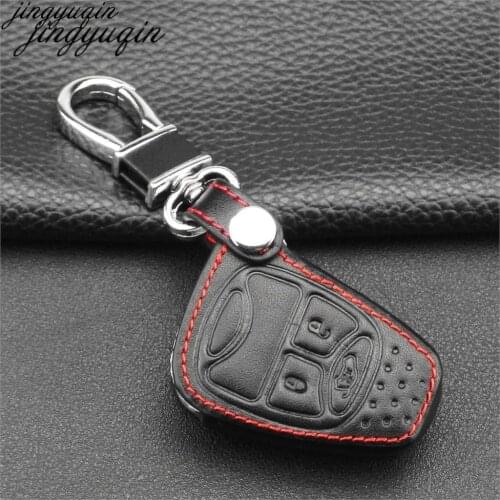 Jingyuqin Leather Car Key Cover Case For Chrysler Dodge Caliber Jeep Patriot Liberty 2 Buttons Remote Key Car Styling