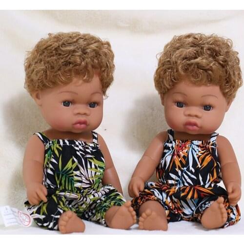 35CM African Reborn Black Baby Doll Bath Play Full Silicone Vinyl Baby Dolls Lifelike Real Baby Short Hair Doll Toy Girl Gift