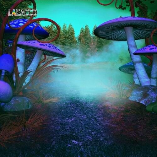Laeacco Jungle Party Photophone Forest Mushroom Photography Backdrops Baby Birthday Photo Backgrounds Child Portrait Photozone