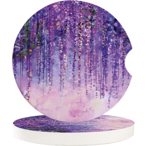 Small Car Coasters Oil Painting Purple Artistic Conception Absorbent Ceramic Car Coasters Teacup Pad Car Home Decor Accessories