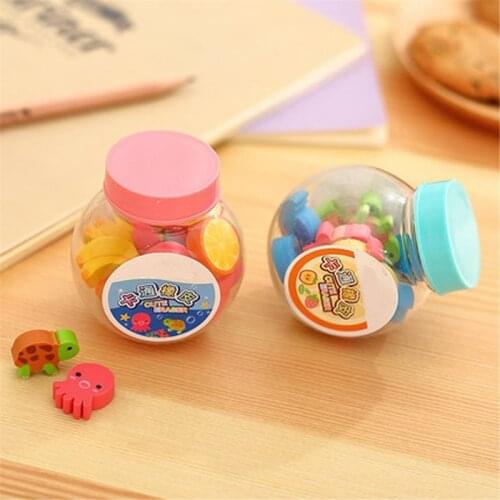 20 pcs/lot Mini Kawaii Cartoon Animal Eraser Cute Creative Fruit Rubber Eraser For Kids Correction