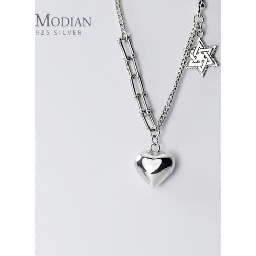 Modian New Sterling Silver 925 Love Hearts Simple Star Hight Quality Vintage Pendant for Women Link Chain Necklace Fine Jewelry