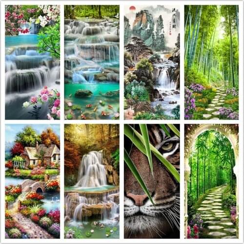 5D DIY landscape diamond painting full round diamond embroidery form waterfall rhinestone inlay wall decor picture set WG911