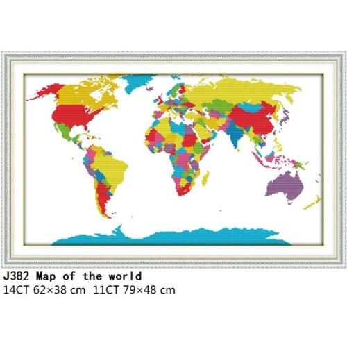 Joy Sunday Embroidery Needlework Cross Stitch Kit Map of The World Counted 11CT 14CT Print Stamped Crafts Thread Decoration Sets