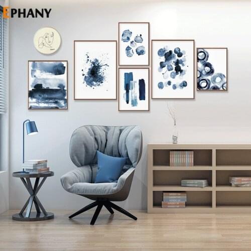 Blue Watercolor Ink Wall Painting Abstract Art Canvas Poster Nordic Print Minimalist Picture Living Room Scandinavian Home Decor