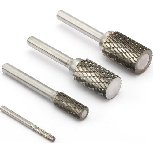 Noreturn 1pcs Rotary file Tungsten Steel Rotary File Double Groove Hard Alloy Steel Cylindrical Milling Cutter Size3-16mm