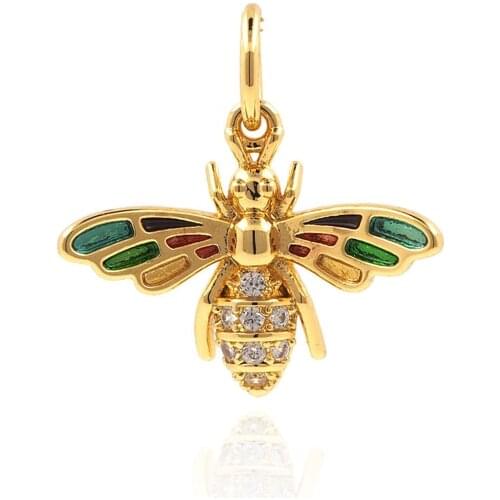 Golden Bee Necklace,Insect Charm,Cubic Zirconia Crystal Bee Pendant,Gold Bee Pendant,DIY Jewelry Handmade Gift 15×15×3.5mm