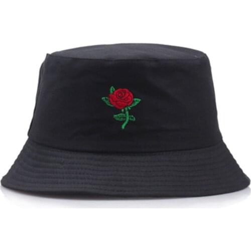 Bucket Hat Rose embroidery cotton Men Women Summer Sun Hat Panama Hiking Climbing Hunting Fishing Outdoor Protection Caps